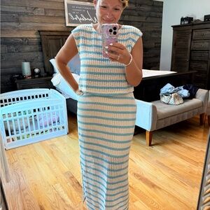 Striped Blue and White Crochet Set